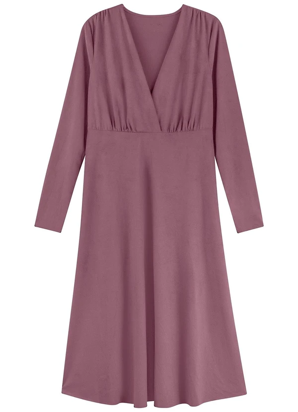 Marialícia - Vestido Feminino Midi Elegante Suede Roxo