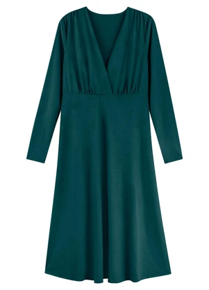 Marialícia - Vestido Feminino Midi Elegante Suede Verde - MARIALÍCIA