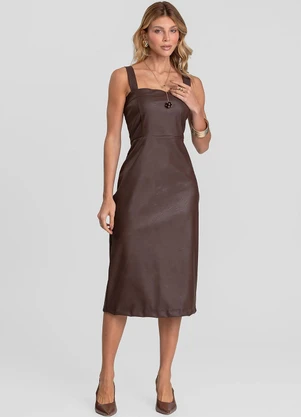 Dianna - Vestido Feminino Midi em Courino Basic Marrom - DIANNA