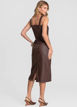 Dianna - Vestido Feminino Midi em Courino Basic Marrom - DIANNA