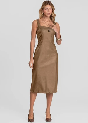 Dianna - Vestido Feminino Midi em Courino Basic Marrom - DIANNA