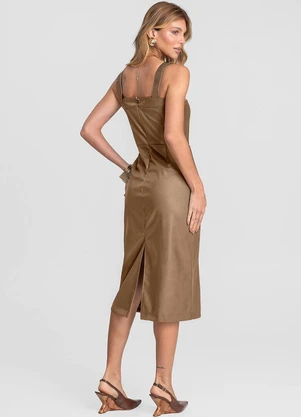 Dianna - Vestido Feminino Midi em Courino Basic Marrom - DIANNA