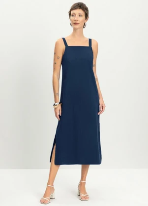 Essendi - Vestido Feminino Midi em Linho Azul - ESSENDI