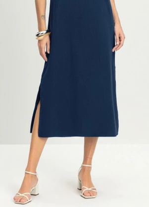 Essendi - Vestido Feminino Midi em Linho Azul - ESSENDI