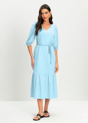 Essendi - Vestido Feminino Midi em Meia Malha Azul - ESSENDI
