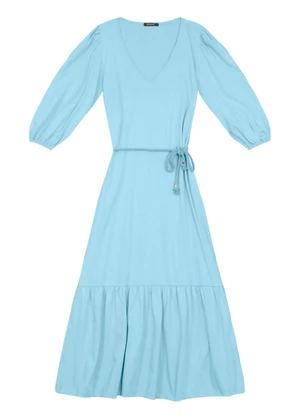 Essendi - Vestido Feminino Midi em Meia Malha Azul - ESSENDI