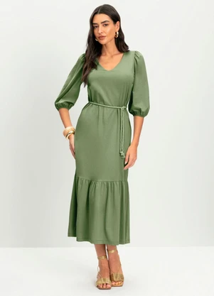 Essendi - Vestido Feminino Midi em Meia Malha Verde - ESSENDI