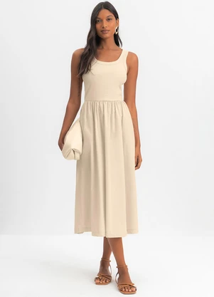 Essendi - Vestido Feminino Midi em Ribana Natural - ESSENDI