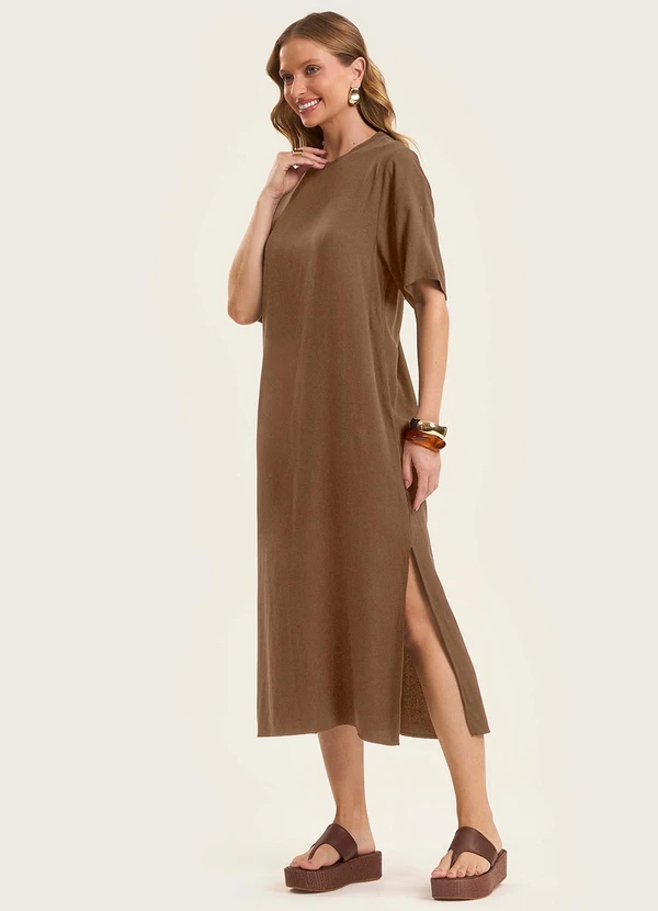 Rovitex - Vestido Feminino Midi em Twill Cey Marrom
