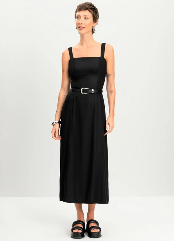 Essendi - Vestido Feminino Midi em Viscose Preto 2