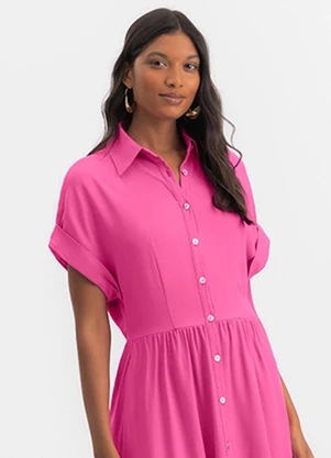 Essendi - Vestido Feminino Midi em Viscose Rosa - ESSENDI