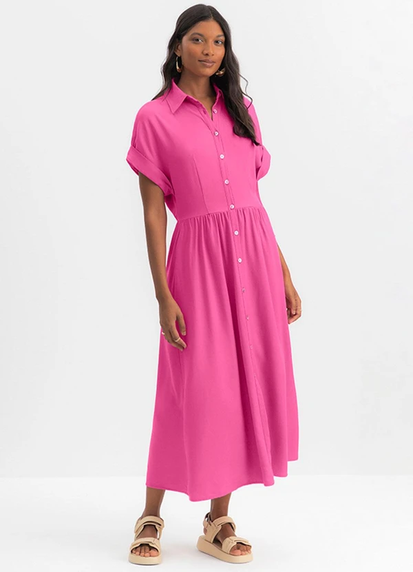 Essendi - Vestido Feminino Midi em Viscose Rosa