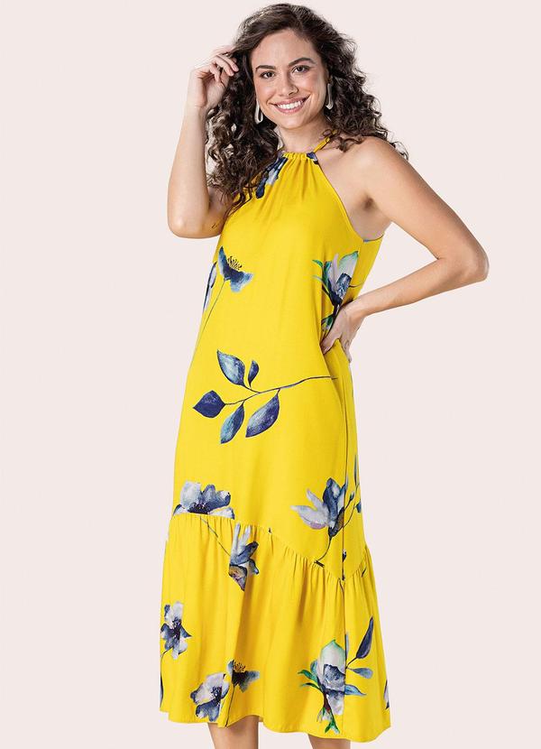 Marialícia - Vestido Feminino Midi Estampa Digital Folhagens Ma