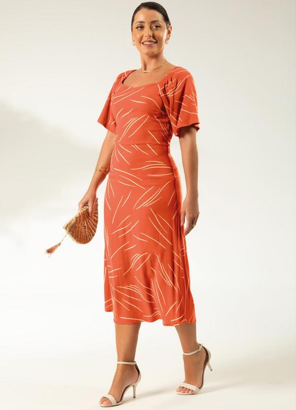 Cativa - Vestido Feminino Midi Estampado Laranja