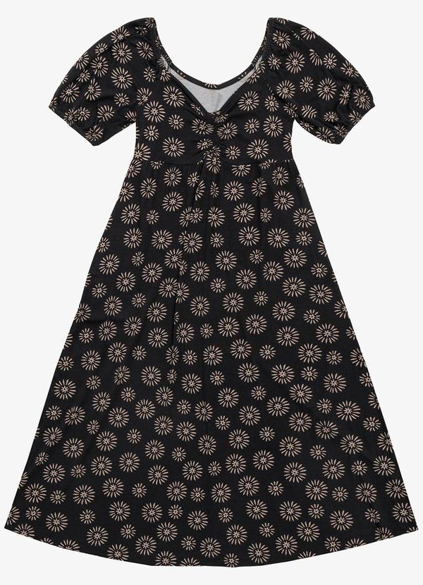 Rovitex - Vestido Feminino Midi Estampado Preto 2