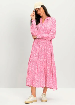 Essendi - Vestido Feminino Midi Estampado Rosa - ESSENDI