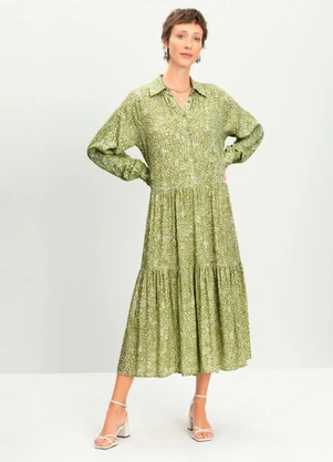 Essendi - Vestido Feminino Midi Estampado Verde - ESSENDI