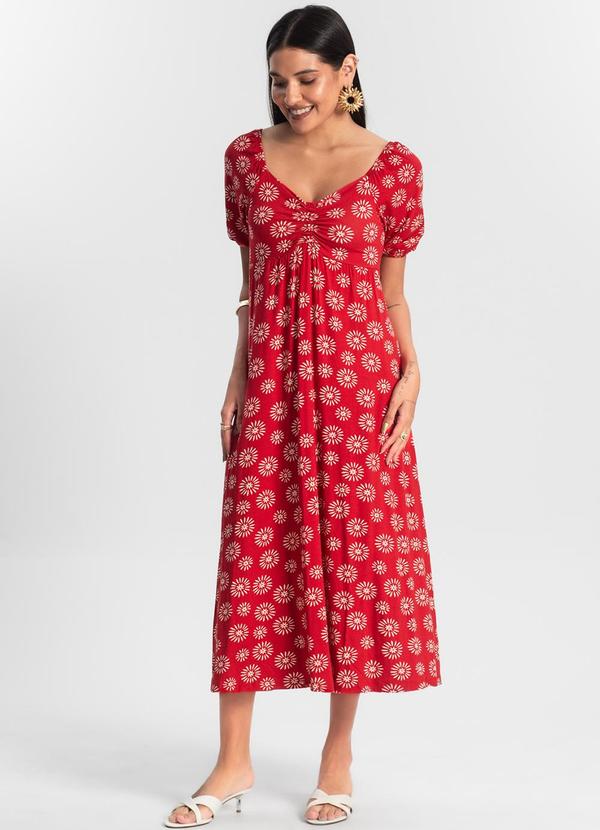 Rovitex - Vestido Feminino Midi Estampado Vermelho 3