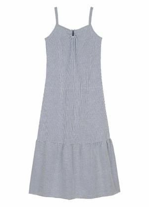 Marialícia - Vestido Feminino Midi Fio Tinto Azul - MARIALÍCIA