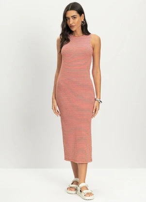 Essendi - Vestido Feminino Midi Fio Tinto Vermelho - ESSENDI