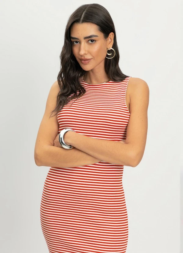 Essendi - Vestido Feminino Midi Fio Tinto Vermelho 3