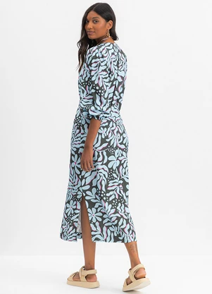 Essendi - Vestido Feminino Midi Floral Azul - ESSENDI