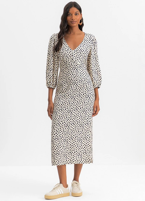 Essendi - Vestido Feminino Midi Floral Natural