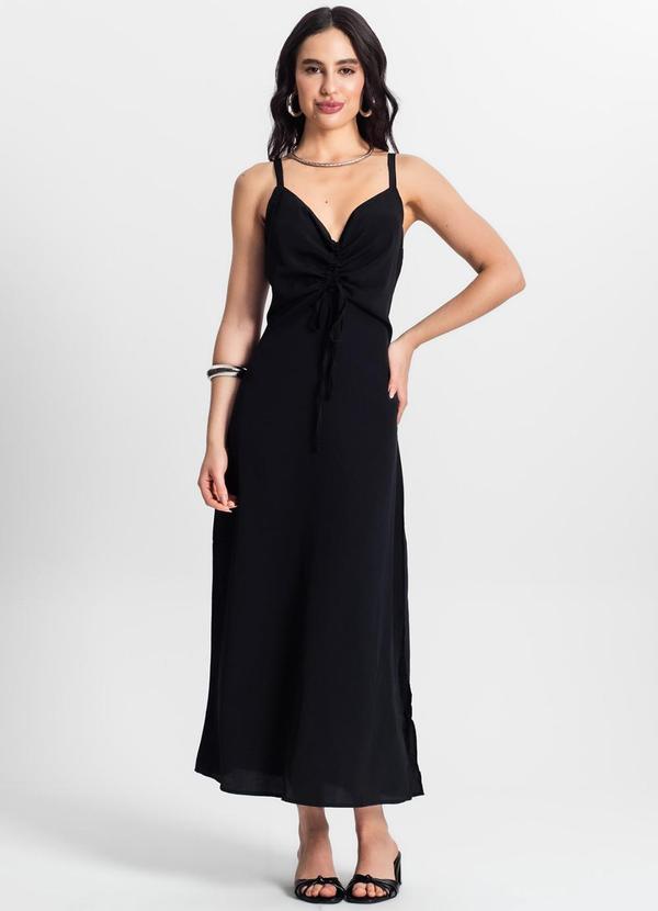 Rovitex - Vestido Feminino Midi Franzido Preto 3