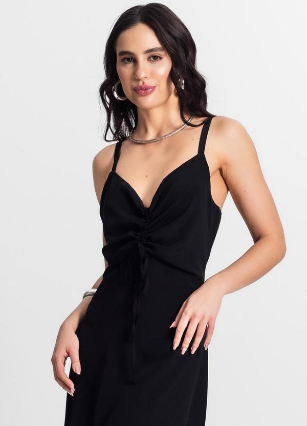 Rovitex - Vestido Feminino Midi Franzido Preto 4