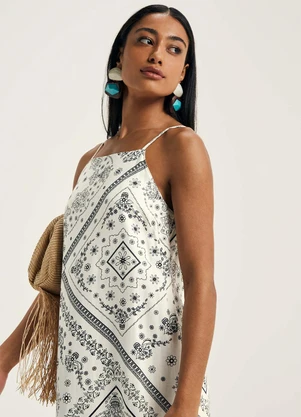 Marialícia - Vestido Feminino Midi Longo Estampado Bege - MARIALÍCIA