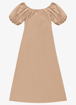 Endless - Vestido Feminino Midi Manga Bufante Bege - ENDLESS