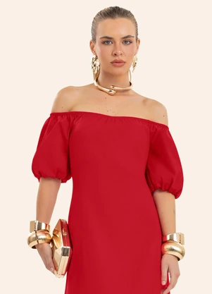 Endless - Vestido Feminino Midi Manga Bufante Vermelho - ENDLESS