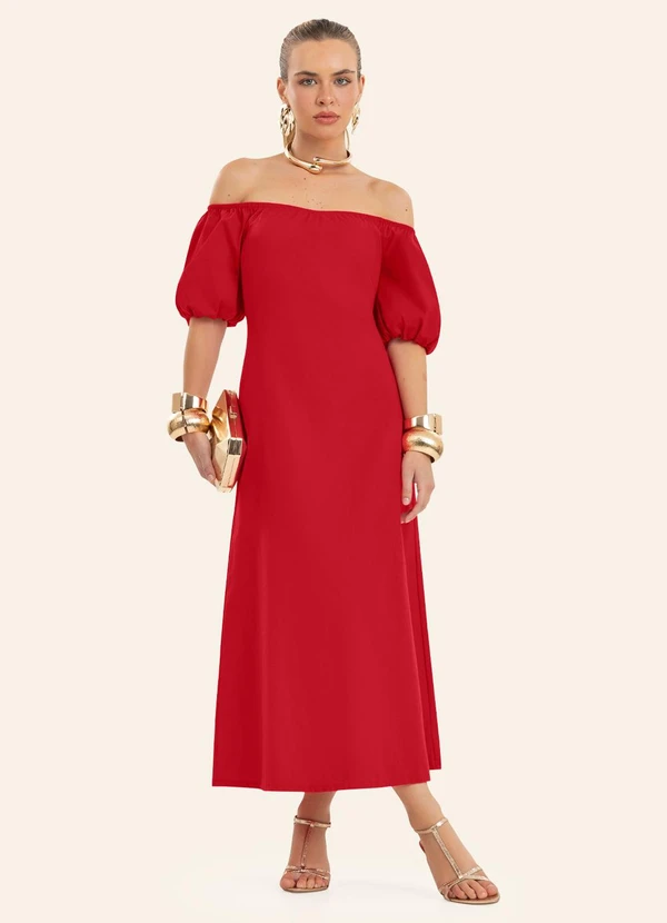 Endless - Vestido Feminino Midi Manga Bufante Vermelho