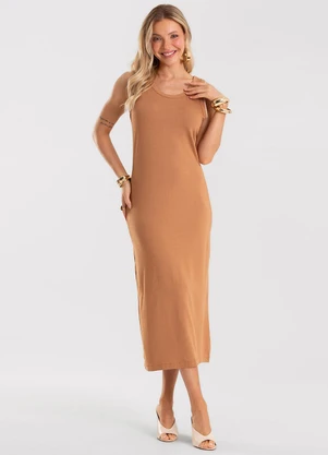 Rovitex - Vestido Feminino Midi Molecotton Marrom - ROVITEX