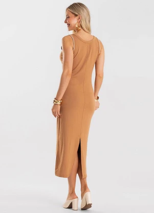 Rovitex - Vestido Feminino Midi Molecotton Marrom - ROVITEX