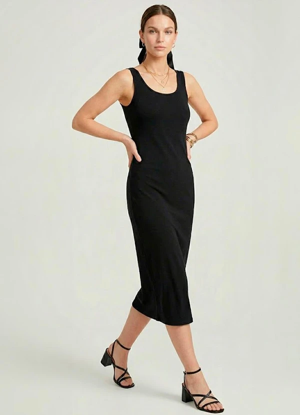 Infinita Cor - Vestido Feminino Midi Preto 3