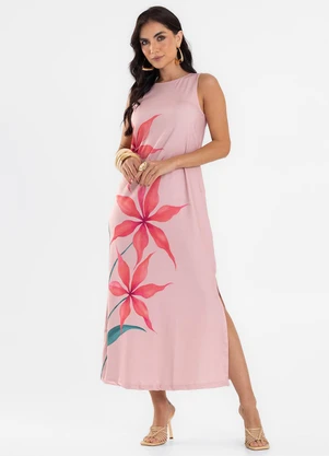 Endless - Vestido Feminino Midi Reto Rosa - ENDLESS