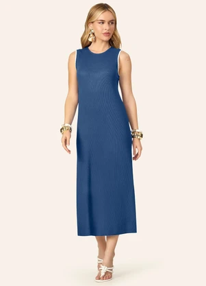 Endless - Vestido Feminino Midi Ribana Liso Azul - ENDLESS