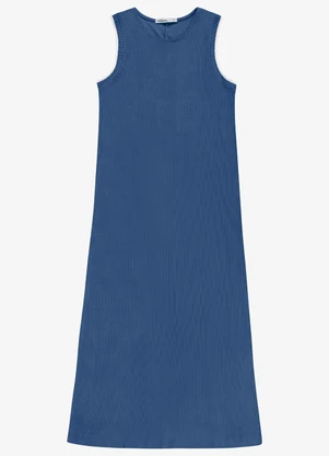 Endless - Vestido Feminino Midi Ribana Liso Azul - ENDLESS