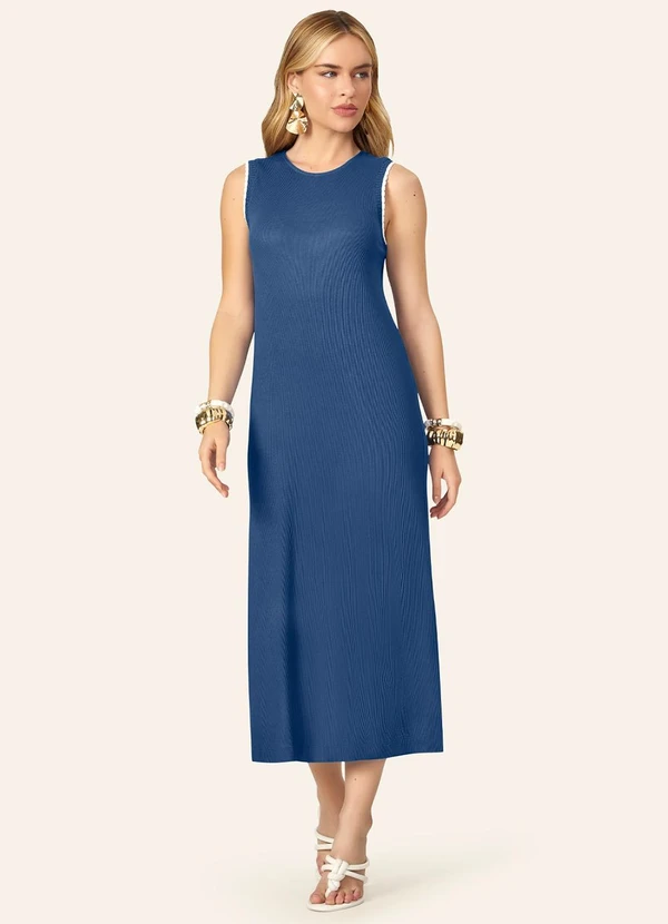 Endless - Vestido Feminino Midi Ribana Liso Azul