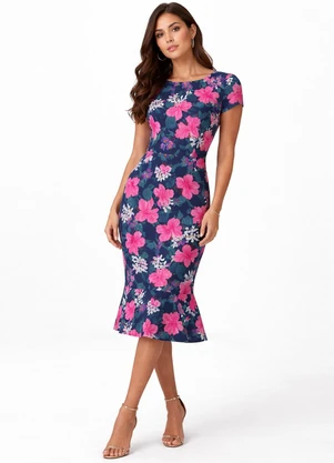 Select - Vestido Feminino Midi Slim em Suplex Azul - SELECT