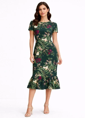 Select - Vestido Feminino Midi Slim em Suplex Verde - SELECT