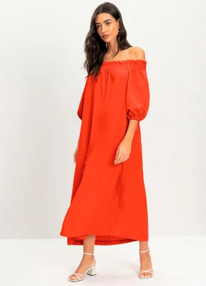 Essendi - Vestido Feminino Midi Texturizado Vermelho - ESSENDI