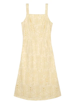 Marialícia - Vestido Feminino Midi Tropical Devorê Amarelo - MARIALÍCIA