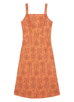 Marialícia - Vestido Feminino Midi Tropical Devorê Laranja - MARIALÍCIA