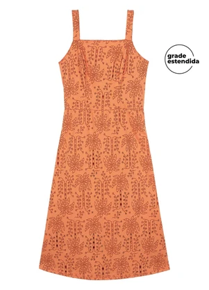Marialícia - Vestido Feminino Midi Tropical Devorê Laranja - MARIALÍCIA