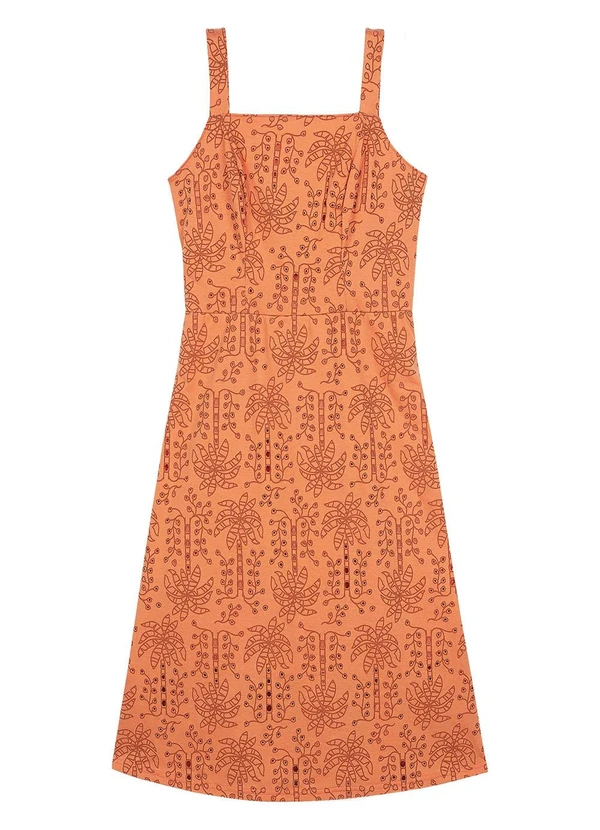 Marialícia - Vestido Feminino Midi Tropical Devorê Laranja