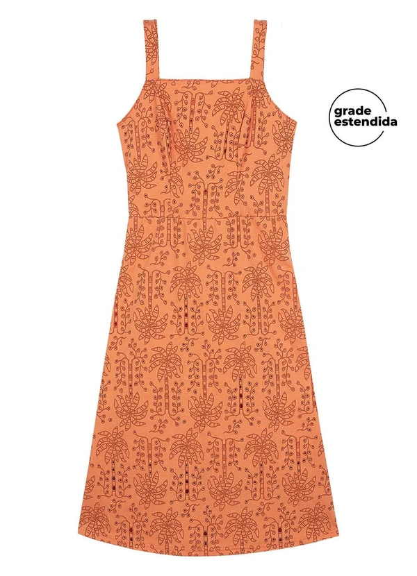 Marialícia - Vestido Feminino Midi Tropical Devorê Laranja 2