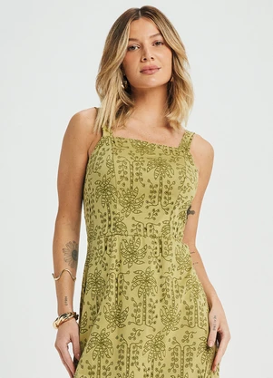 Marialícia - Vestido Feminino Midi Tropical Devorê Verde - MARIALÍCIA