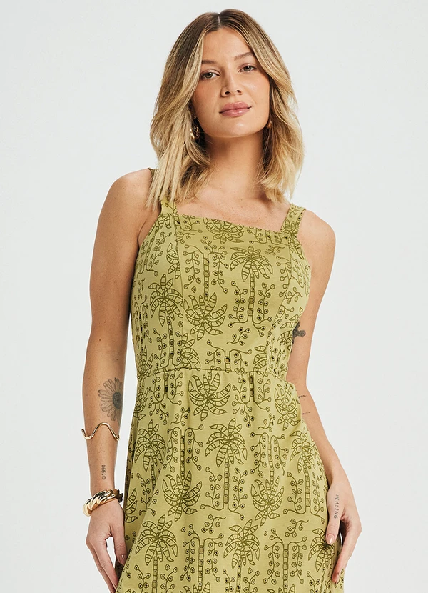 Marialícia - Vestido Feminino Midi Tropical Devorê Verde 2